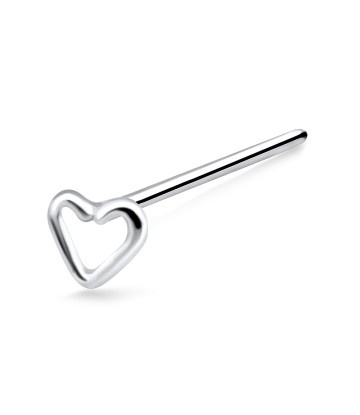 Hollow Heart Silver Straight Nose Stud NSKA-718